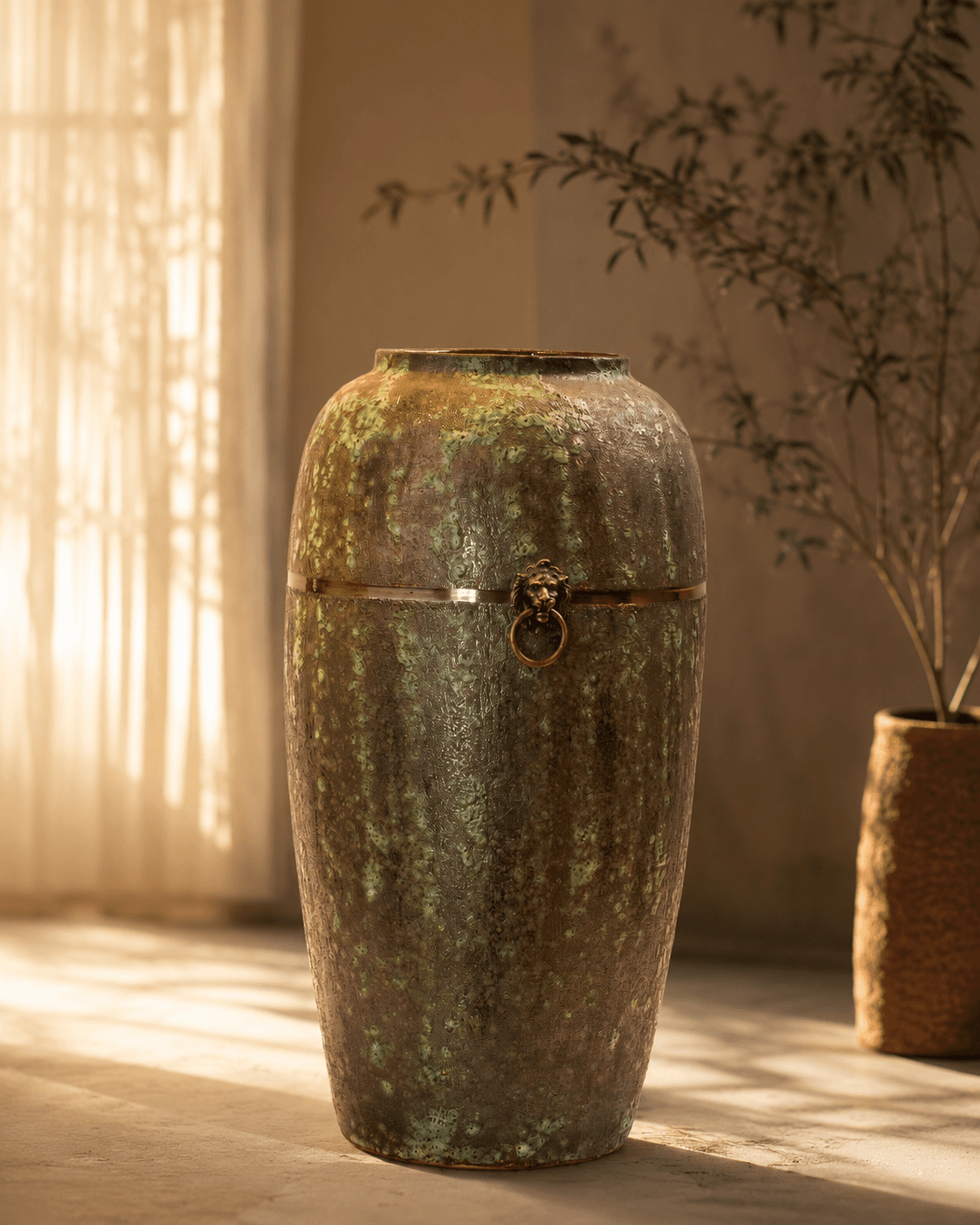Lion Face Antique Finish Vase