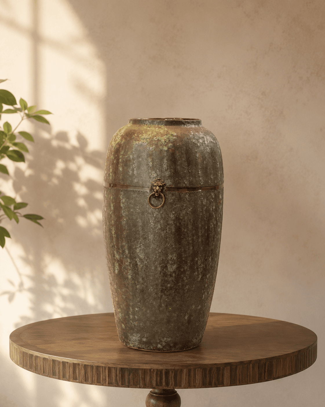 Lion Face Antique Finish Vase