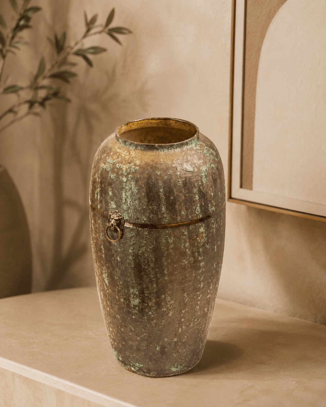 Lion Face Antique Finish Vase