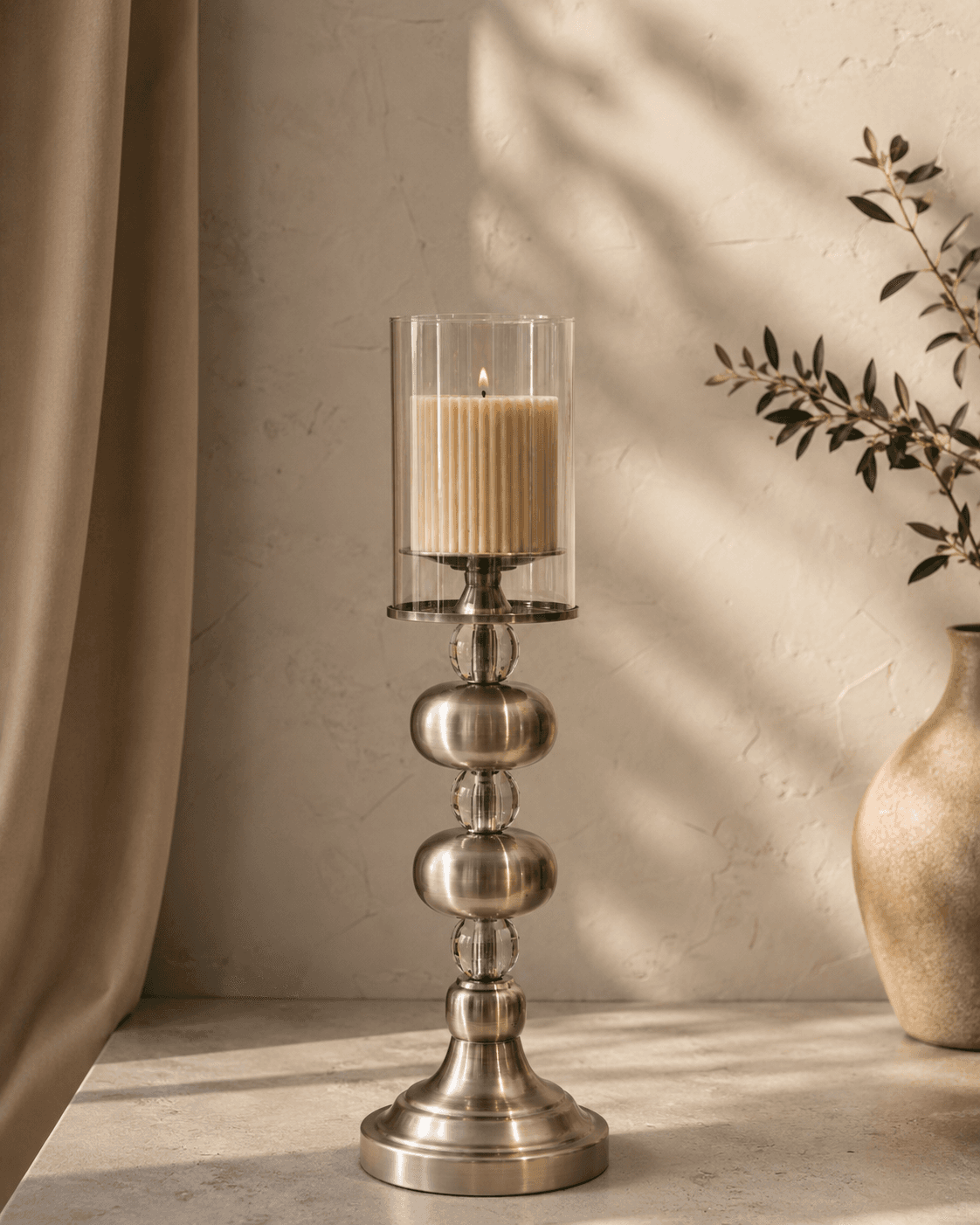 Metal & Glass 2-Tier Candle Stand