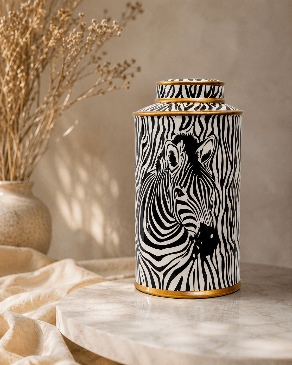 Decorative Zebra Canister - Large