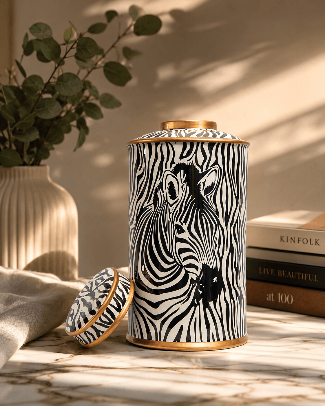 Decorative Zebra Canister - Large