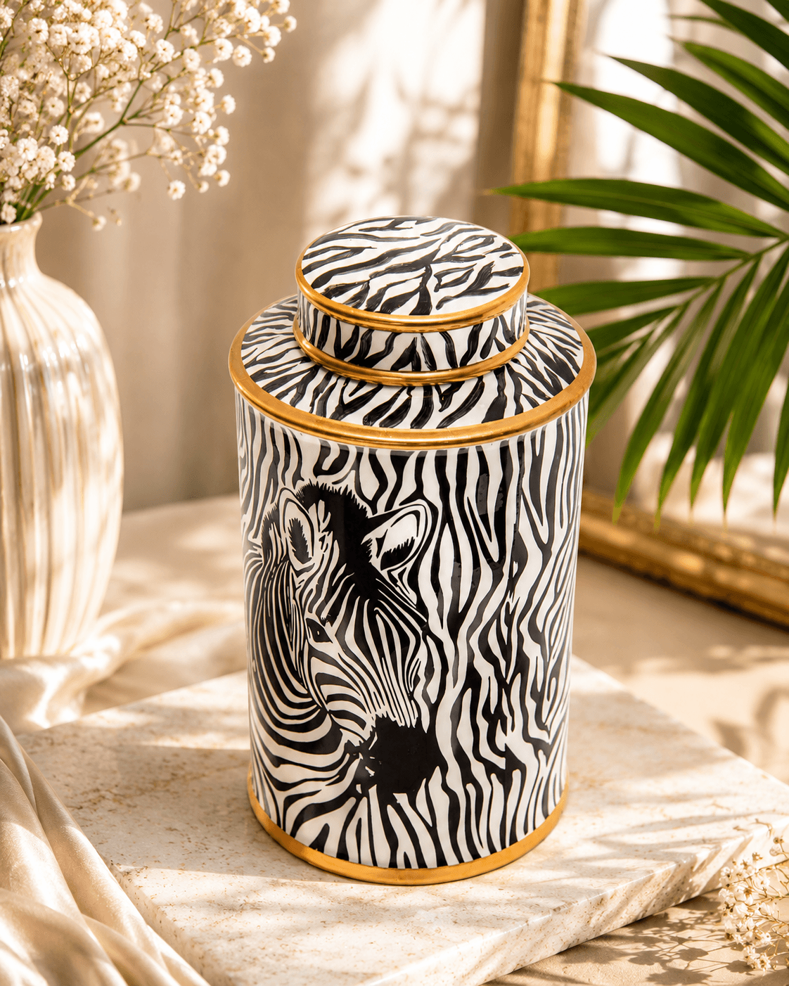 Decorative Zebra Canister - Large