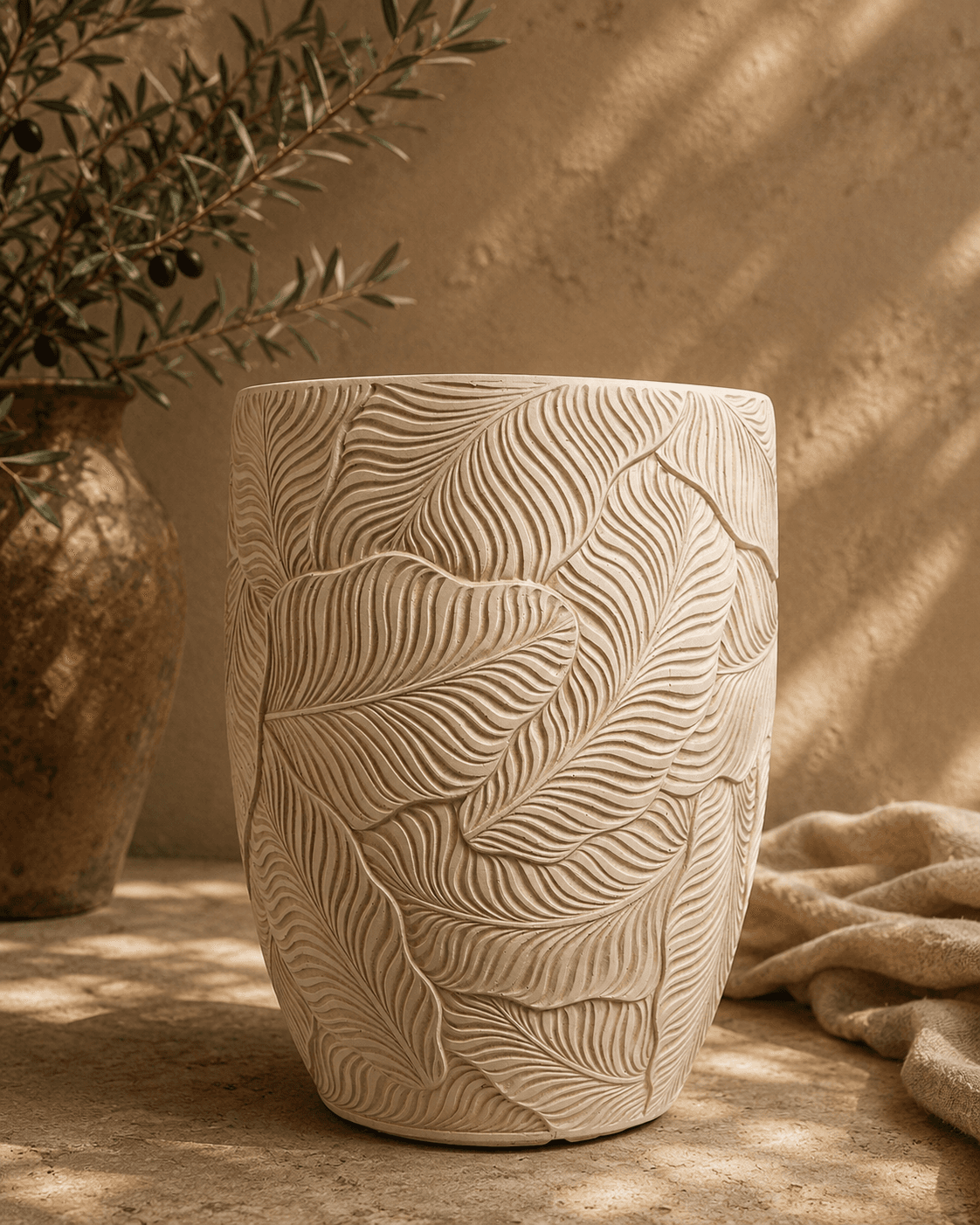 White Leaf Clay Planter - Large