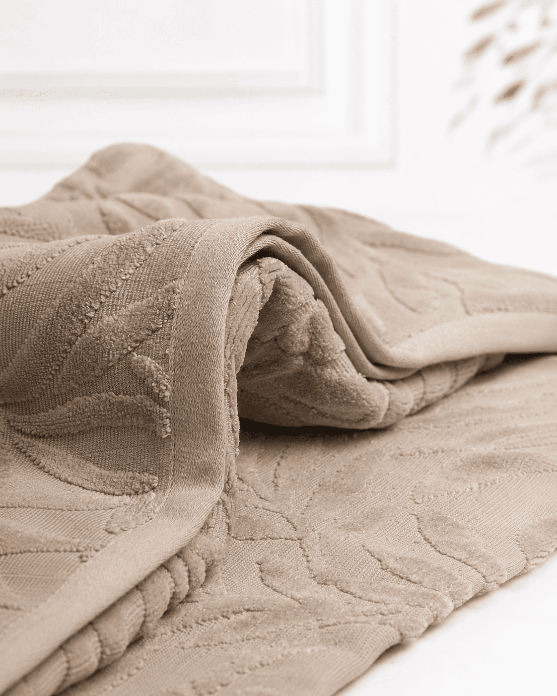 Bamboo Leaf Terry Bath and Hand Towel - Beige