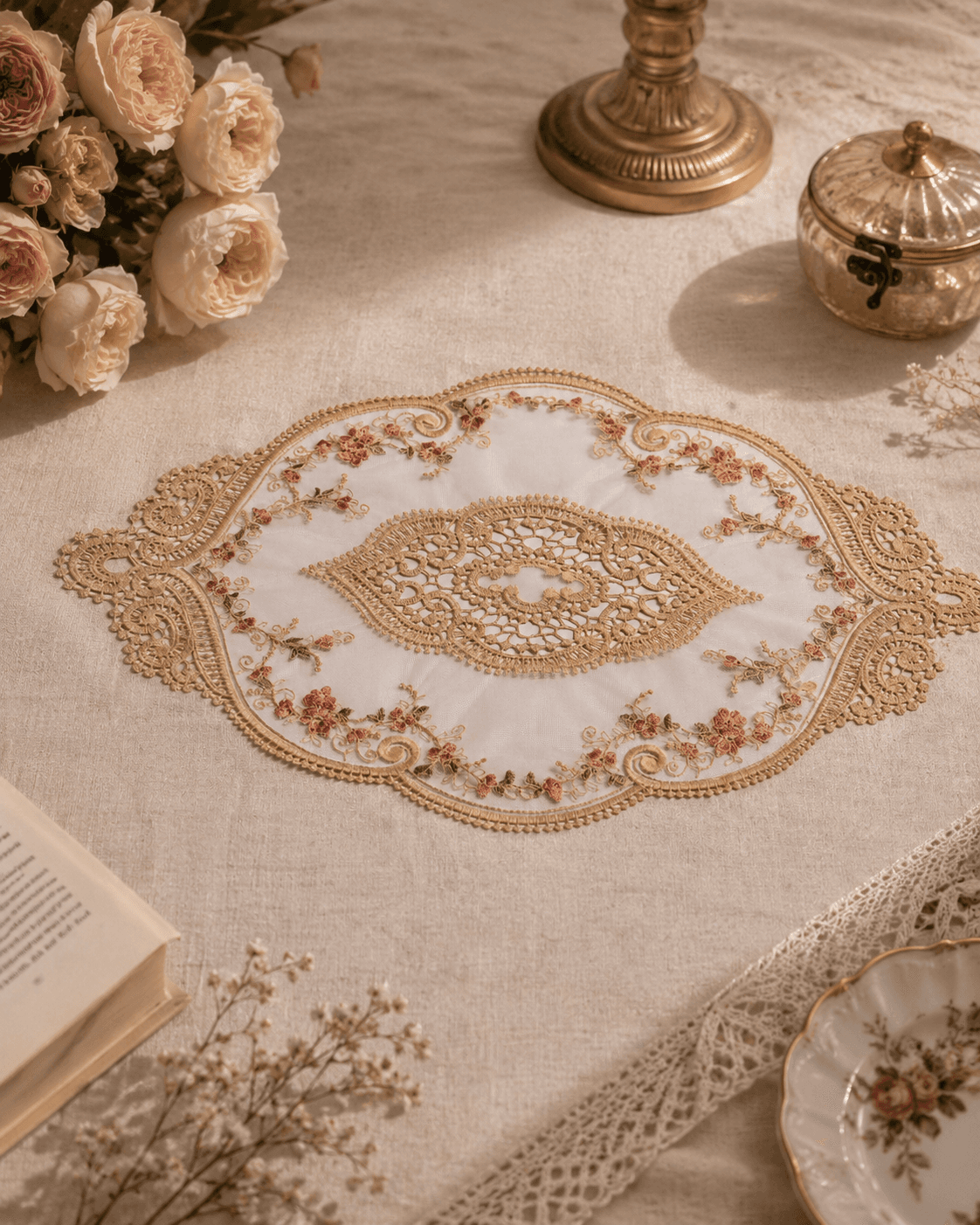 Rose Embroidered Lace Doillies