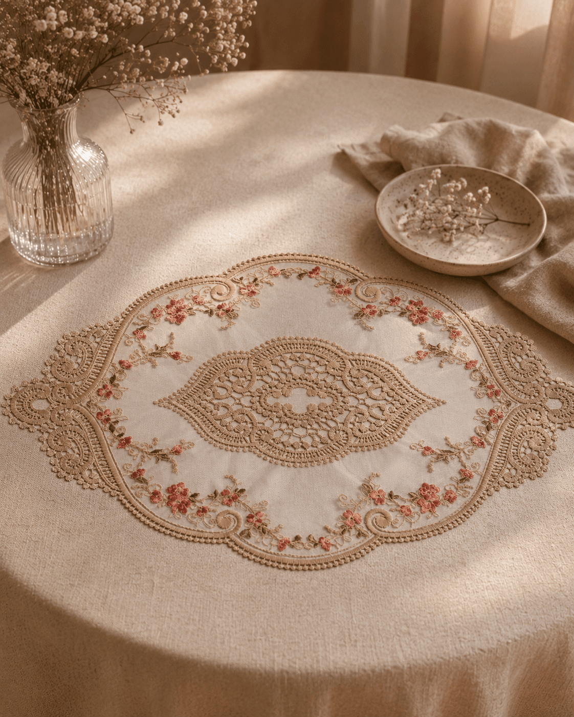 Rose Embroidered Lace Doillies
