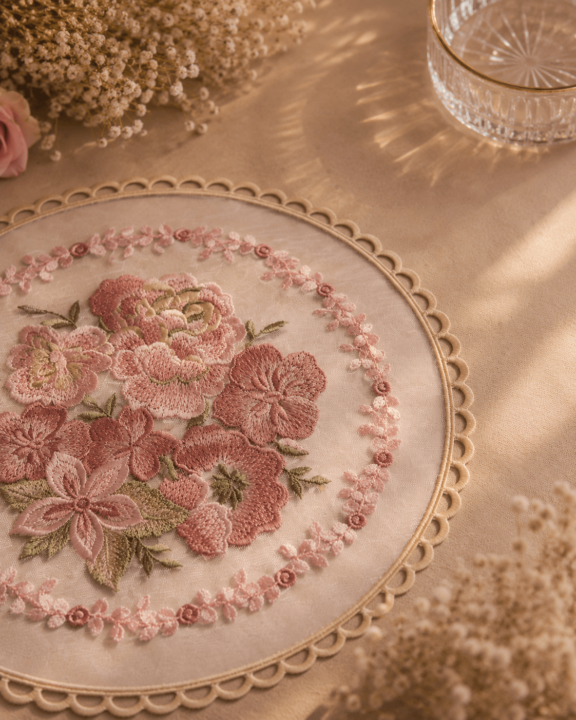 Pink Floral Lace Doillies