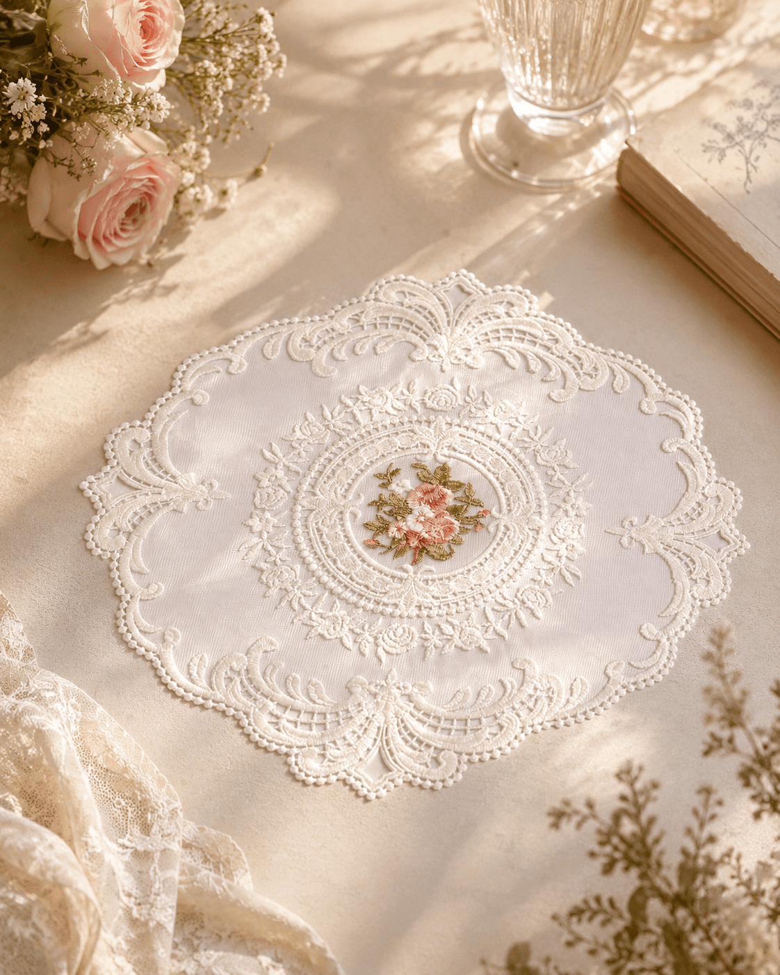 Rose Medallion mesh lace