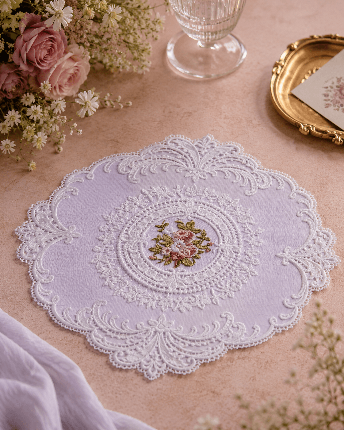 Rose Medallion mesh lace