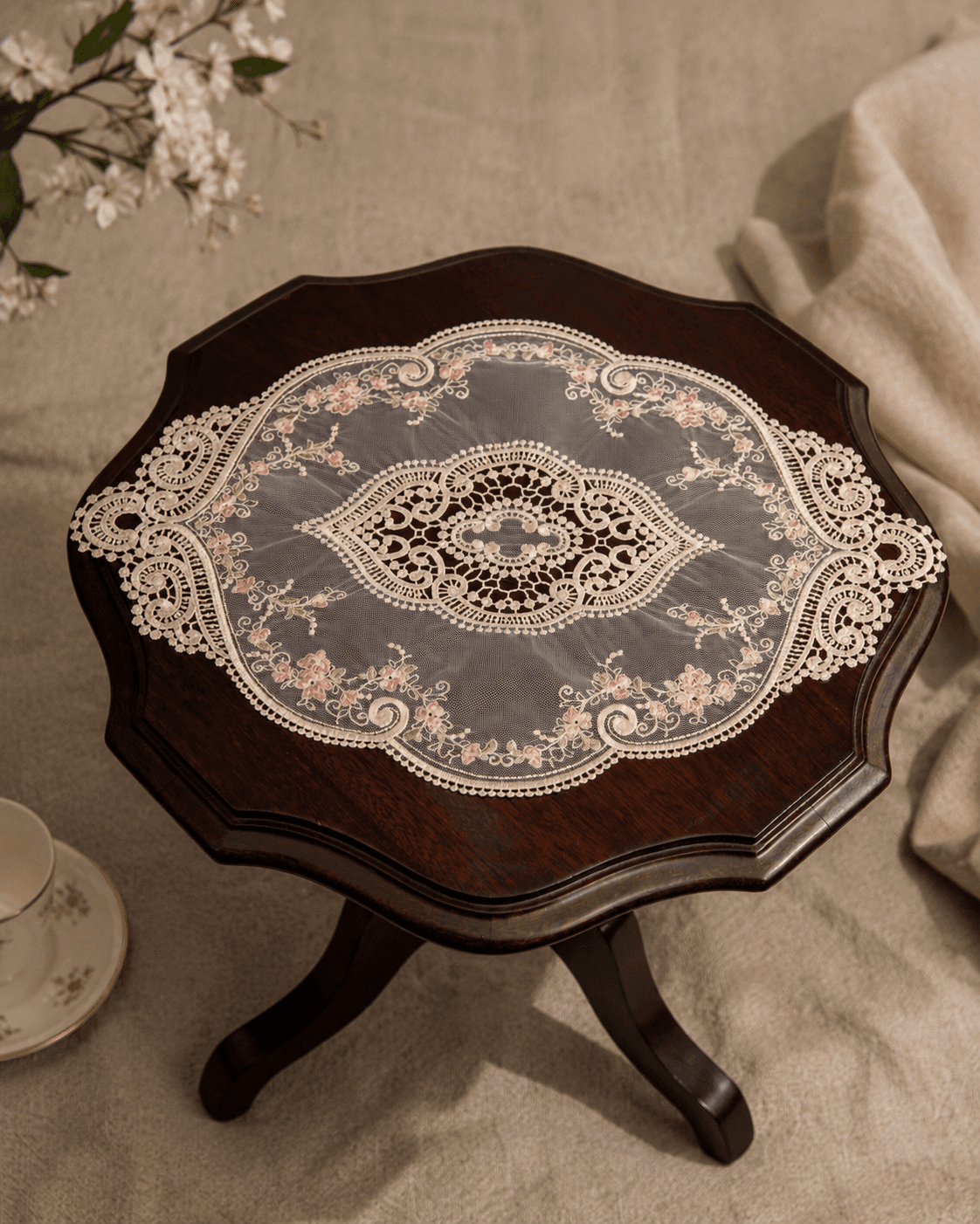 Rose Embroidered Lace Doillies
