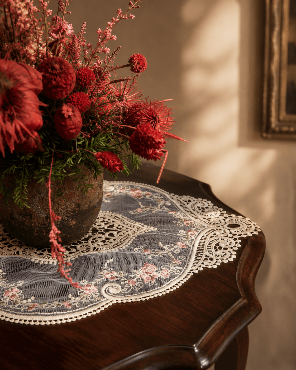 Rose Embroidered Lace Doillies