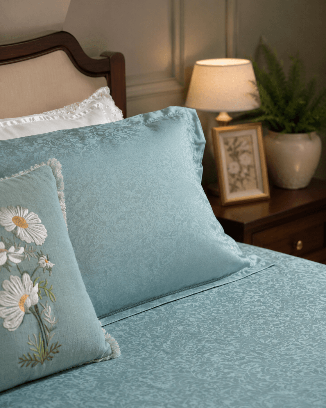 Jacquard Floral Print Bedsheet - Pastel Blue