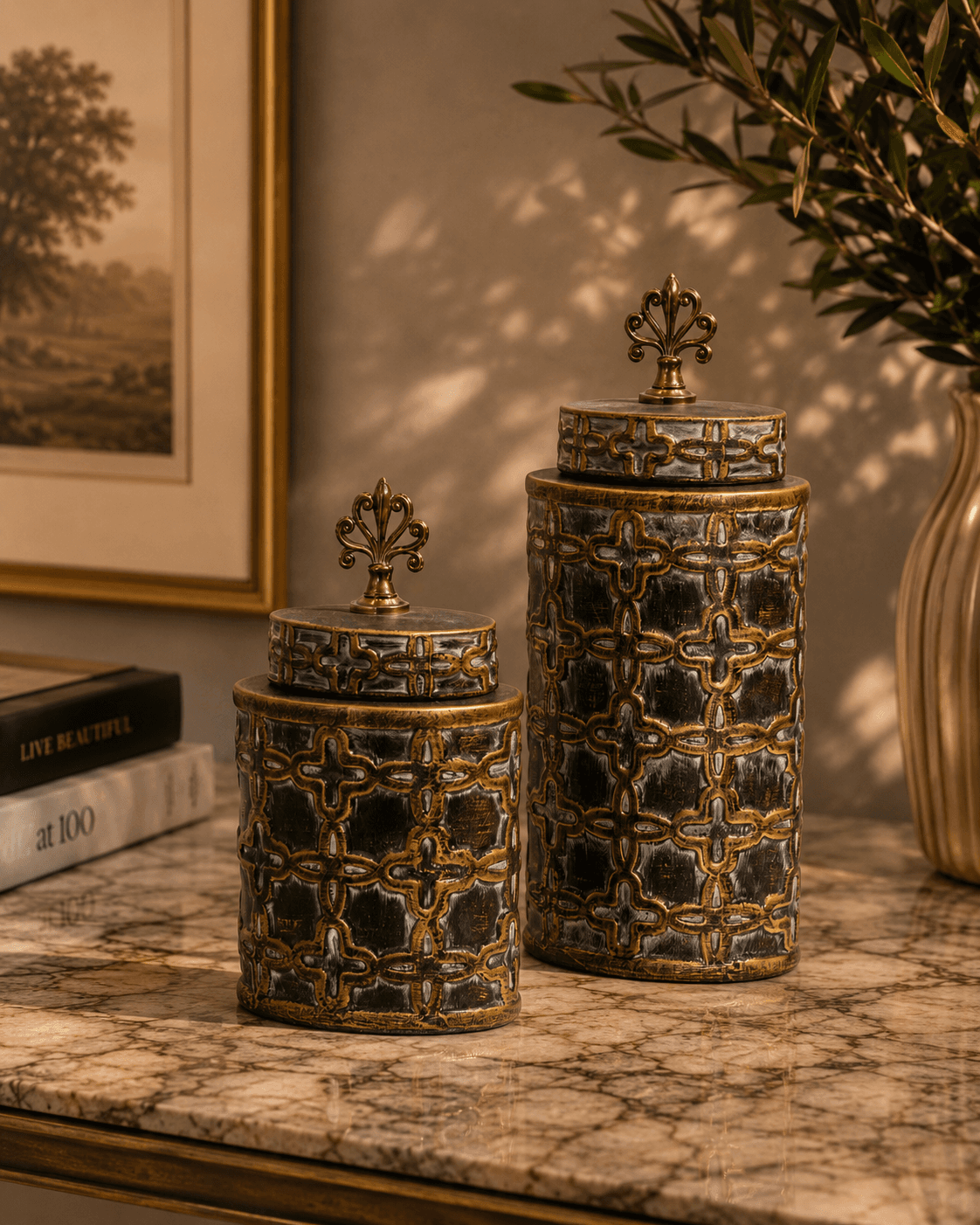Decorative Jar – Geometric Antique Finish - Large